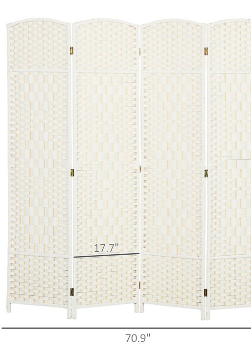 Folding Room Divider Screen 4 Panel 6' Tall Privacy Screen Freestanding Wood Partition for Home Office, White