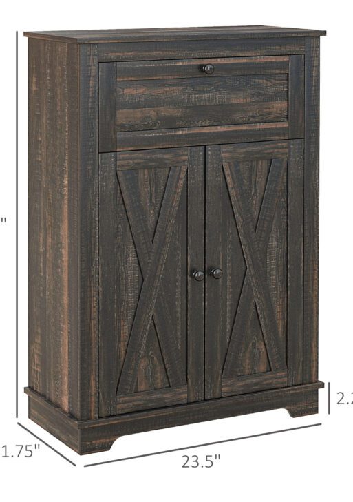 Farmhouse Sideboard Storage Cabinet with Doors and Drawer for Kitchen, Living room, 23.5"x11.75"x34.5", Dark Brown
