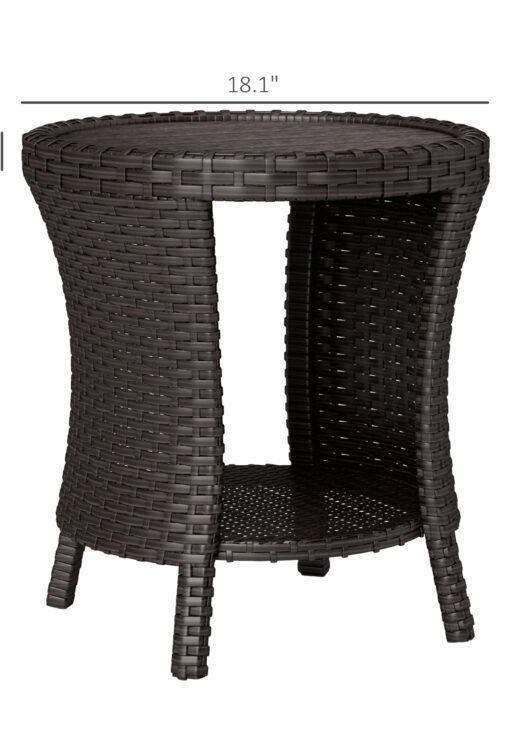 18" Wicker Outdoor Coffee Table, PE Rattan Patio Side Table with 2-Tier Storage, Composite Wood Top, Mixed Brown