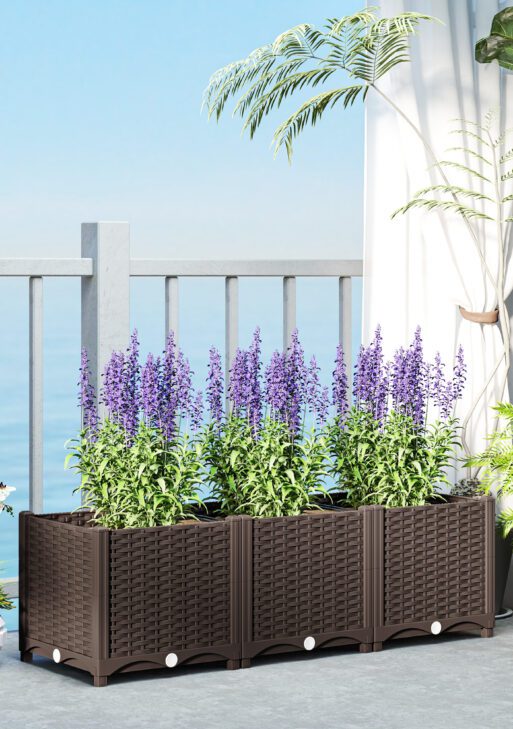 Plastic Raised Garden Bed, 4 x 1 x 1 ft Outdoor Flower Box with Drainage Holes for Vegetables, Herbs, Brown