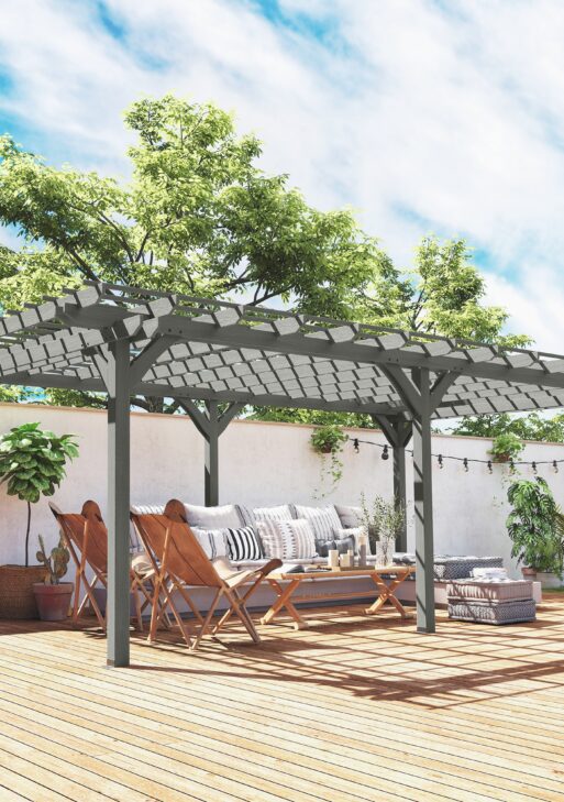 12' x 20' Outdoor Pergola, Wood Gazebo Grape Trellis with Stable Structure for Climbing Plant Support, Gray