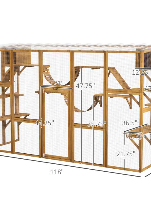 Catio Playground Cat Window Box Outside Enclosure for Multiple Cats w/ Shelves & Bridges, Yellow