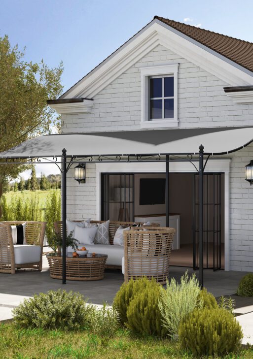 10' x 16' Wall-Mounted Outdoor Pergola Canopy, Metal Patio Canopy with Drainage Holes for Backyard Garden, Dark Gray