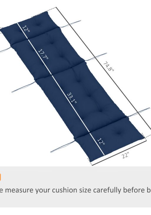 Outdoor Chaise Lounge Cushion, Tufted Thick Patio Lounge Chair Cushion with Ties, 74.8 in. x 22 in. x 4 in., Navy Blue