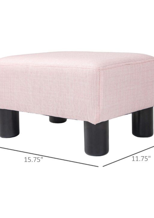 Small Ottoman Foot Rest, Foot Stool with Linen Fabric Upholstery and Plastic Legs, Cube Ottoman, Pink