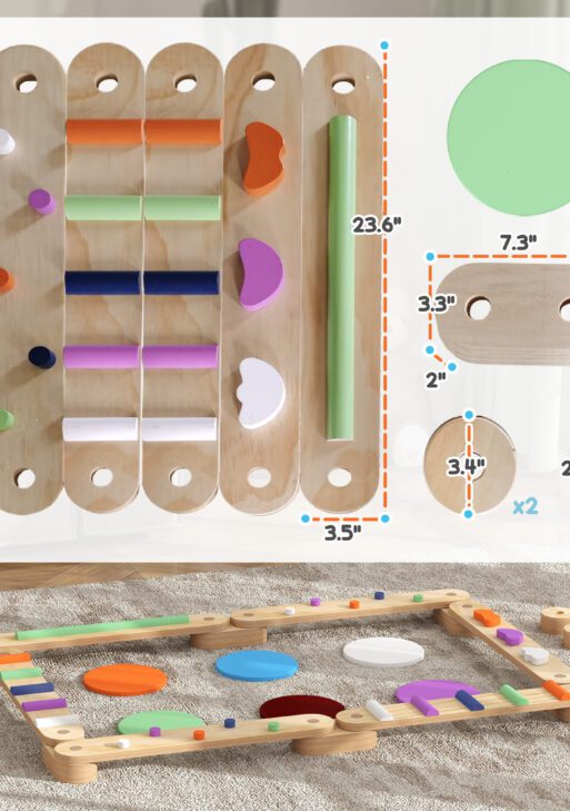 Kids Balance Beam, Wooden Balance Board with Stepping Stone for 3-8 Years