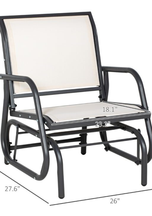 Outdoor Glider Chair, Steel Swing Chai with Curved Armrests for Porch, Garden, Poolside, Balcony, Cream White