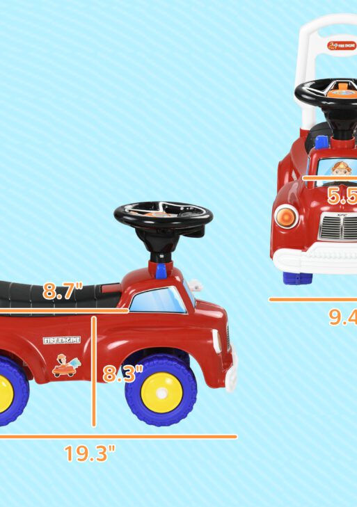 Toddler Ride on Fire Truck with Music, Horn, Under Seat Storage, for Kids 18-36 Months, Red