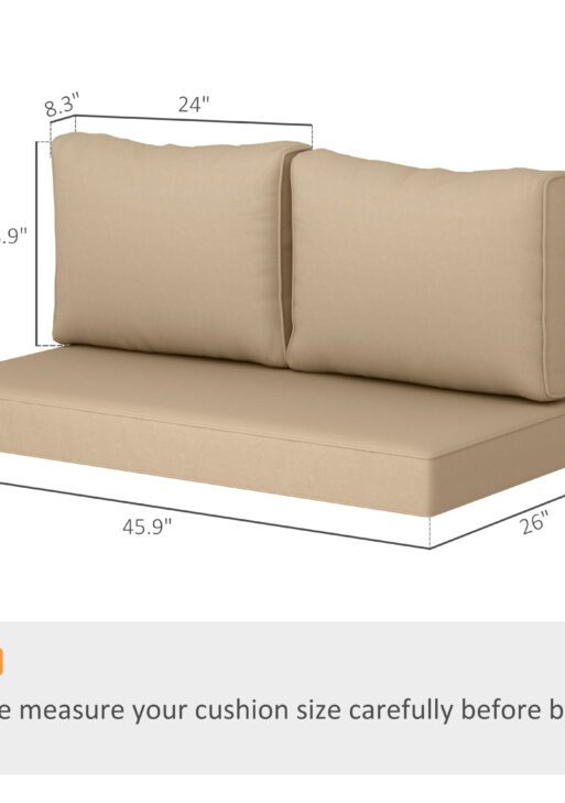 2 Seat Patio Furniture Cushions, 46x26x5 in, Thick Outdoor Loveseat Cushion Set with Removable Cover, Fade-Resistant Replacement Cushions for Outdoor Furniture, Couch, Bench, Swing, Beige