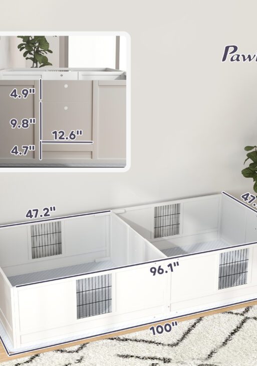 Two Rooms Design Dog Whelping Box with Washable Pee Pad, Adjustable Door, for Large Breed Dogs, 96" x 47" x 19"