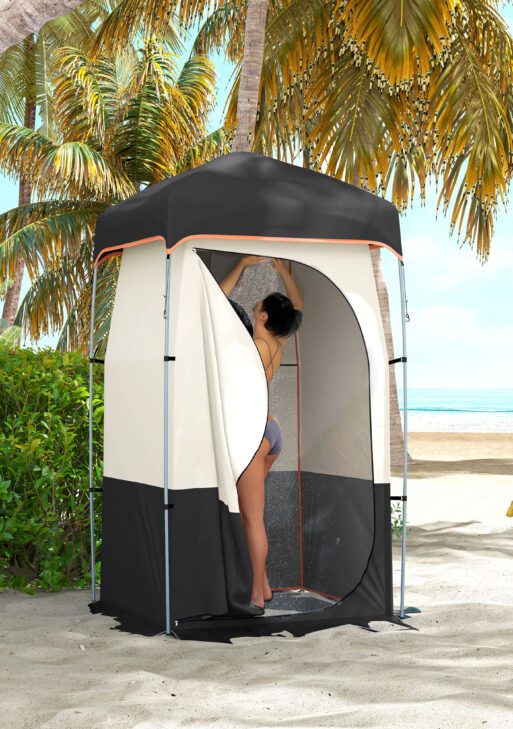 Camping Shower Tent, Portable Privacy Shelter with Solar Shower Bag, Removable Floor and Carrying Bag, Black
