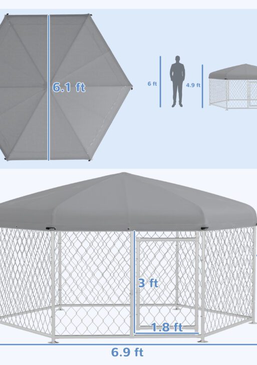 6.9' x 6.1' x 4.9' Dog Kennel Outdoor for Medium and Large-Sized Dogs with Waterproof UV Resistant Roof, Silver