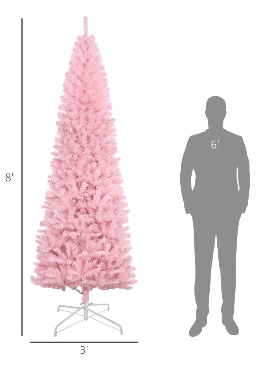 8' Artificial Christmas Tree Douglas Fir Pencil Christmas Tree with 1168 Realistic Branch Tips, Pink