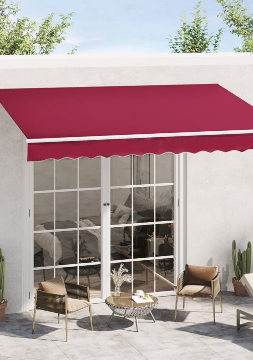 12' x 8' Patio Awning, Canopy Retractable Sun Shade Shelter w/ Manual Crank Handle for Deck, Yard, Red