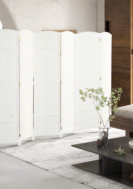 Folding Room Divider Screen 6 Panel 5.6 ' Tall Privacy Screen Freestanding Room Partition for Home Office, White