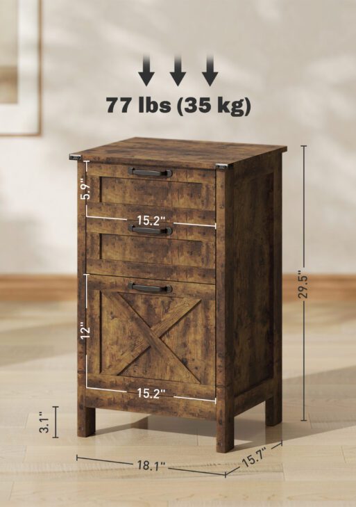 Vertical File Cabinet with 3 Drawers, Rustic Farmhouse Office Storage Cabinet for A4, Letter Size, Rustic Brown