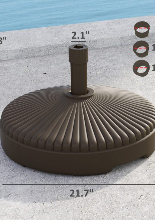 Round Patio Umbrella Base Holder, Heavy Duty Outdoor Umbrella Stand Base, Filled Up to 62lbs with Stand or 51lbs with Water for Garden, Poolside, Brown