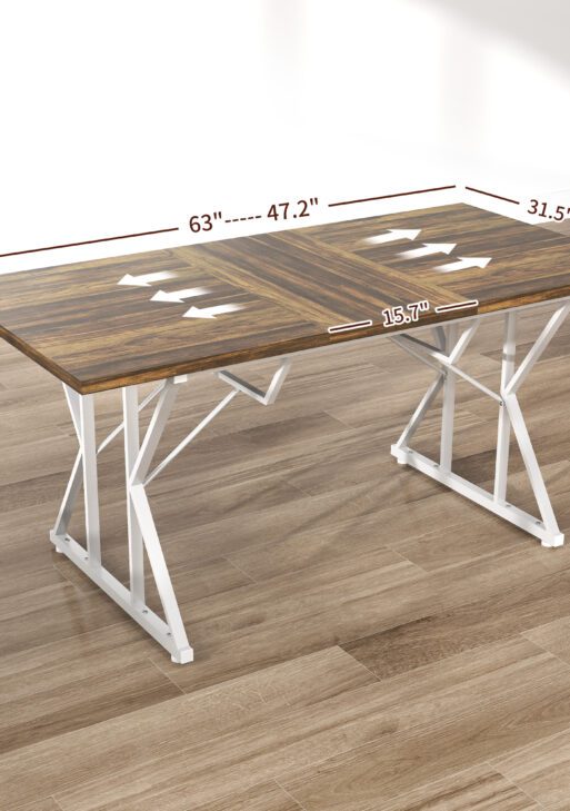 47"-63" Extendable Dining Table for 4-6, Farmhouse Expandable Kitchen Table with Heavy Duty Trestle Base, Brown