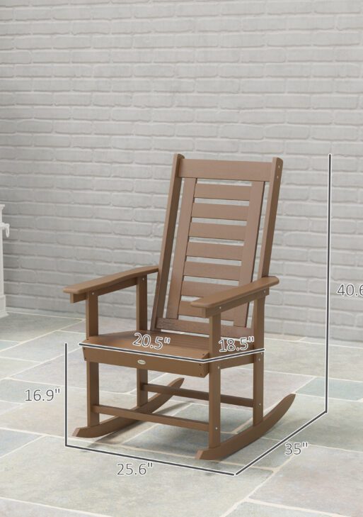 2 Pieces Outdoor Rocking Chairs, HDPE Patio Rockers with 28" High Back, Wide Armrests for Porch Backyard, Brown