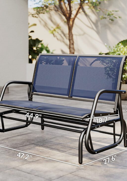 2-Person Outdoor Glider Bench, Patio Double Swing Rocking Chair Loveseat with Steel Frame, Dark Blue