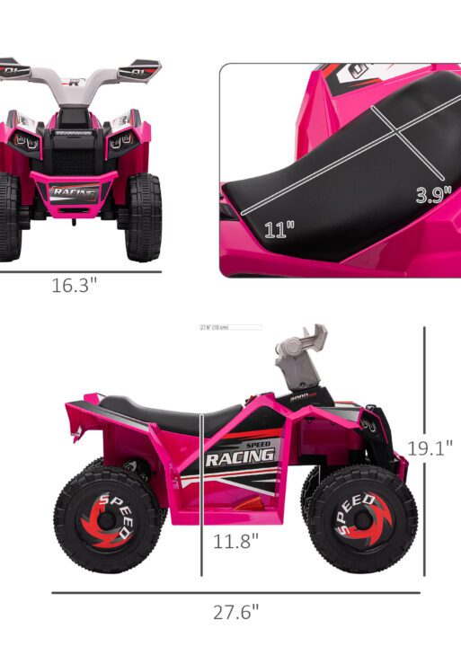 6V Electric Toy Car with Forward Backward, Wear-Resistant Wheels for Ages 18-36 Months, Pink