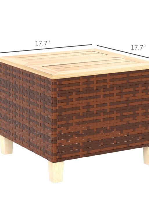 Outdoor Side Table with PE Rattan, Patio End Table with Natural Fir Wood Tabletop and Legs, Weather Resistant Accent Table for Patio Pool Porch, Brown