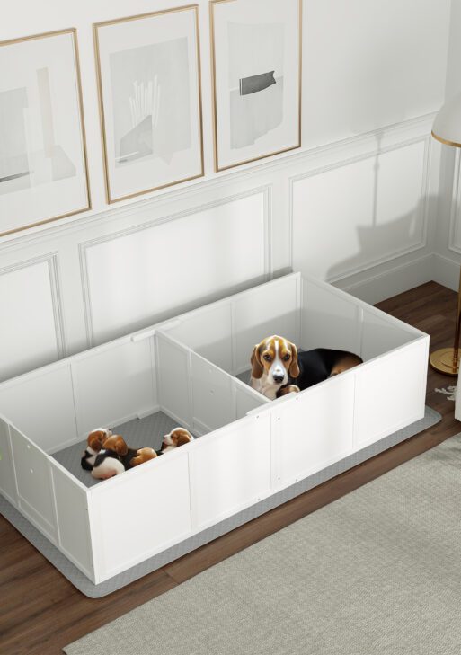 Whelping Box for Dogs and Puppies w/ Waterproof Pee Pad & Adjustable Door for Medium, Small Dogs, 77" x 38" x 19"