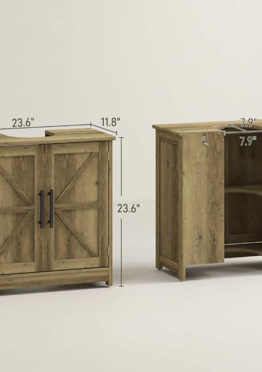 Farmhouse Pedestal Sink Storage Cabinet, Bathroom Sink Cabinet with 2 Barn Doors and Adjustable Shelf, Light Gray