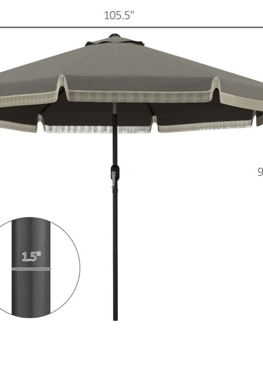 9ft Patio Umbrella Outdoor Table Umbrella w/ Tilt, Crank, Ruffled, 8 Ribs for Garden, Deck, Pool, Dark Gray
