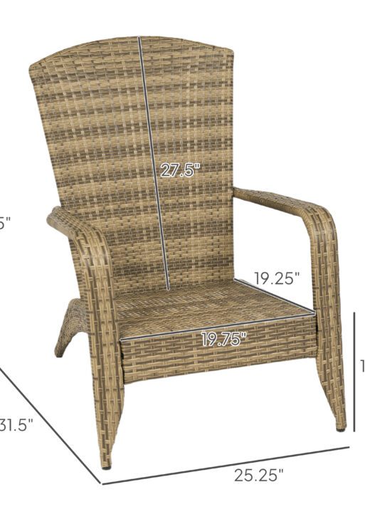 Patio Adirondack Chair with Rattan Wicker, Soft Cushions, Tall Curved Backrest for Deck or Garden, Dark Blue