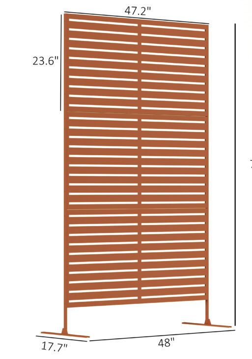 Decorative Privacy Fence Screen, Metal Outdoor Privacy Screen Climbing Plant Trellis with Stand, 78" H x 48" W, Brown