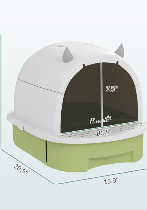 Covered Cat Litter Box with Lid, Scoop, Deodorizing Bags for Odor Control, Privacy, Easy to Clean, Green