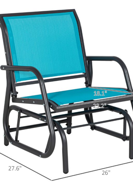 2 Pieces Outdoor Glider Chair, Steel Swing Chai with Curved Armrests for Porch, Garden, Poolside, Balcony, Blue