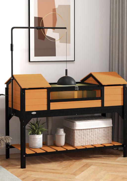 Tortoise Enclosure Tortoise House with Adjustable Lamp Holder Storage Shelf, Dual Main Houses, Openable Lid, Yellow