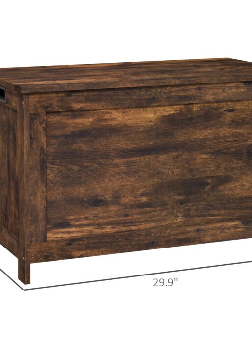 29.9" Storage Trunk w/ 2 Safety Hinges, Wooden Storage Bench w/ Side Handles, Storage Chest for Playroom, Rustic Brown