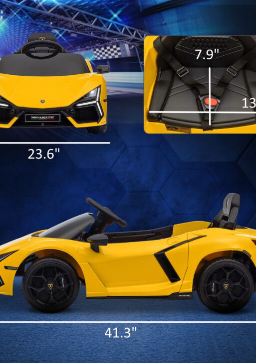 Lamborghini Revuelto Licensed 12V Kids Ride on Car Electric Car w/ Hydraulic Doors, Remote, Transport Wheels, Yellow