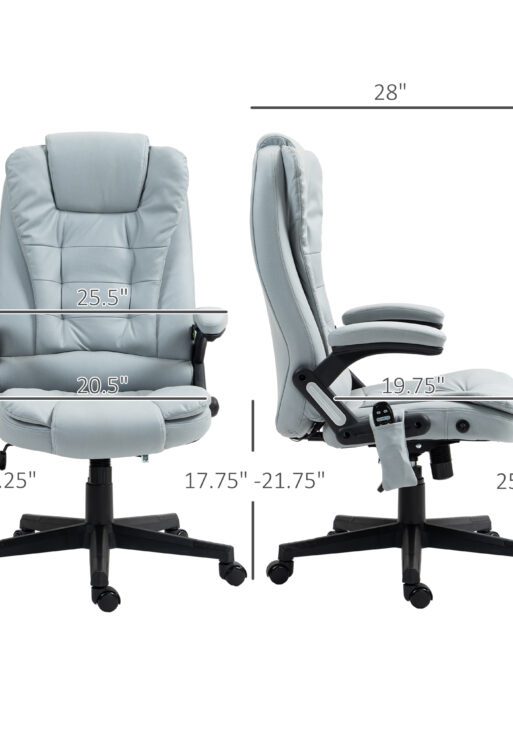 6 Point Vibrating Massage Office Chair with Heat, Microfiber Massage Desk Chair with Reclining Backrest, Light Gray