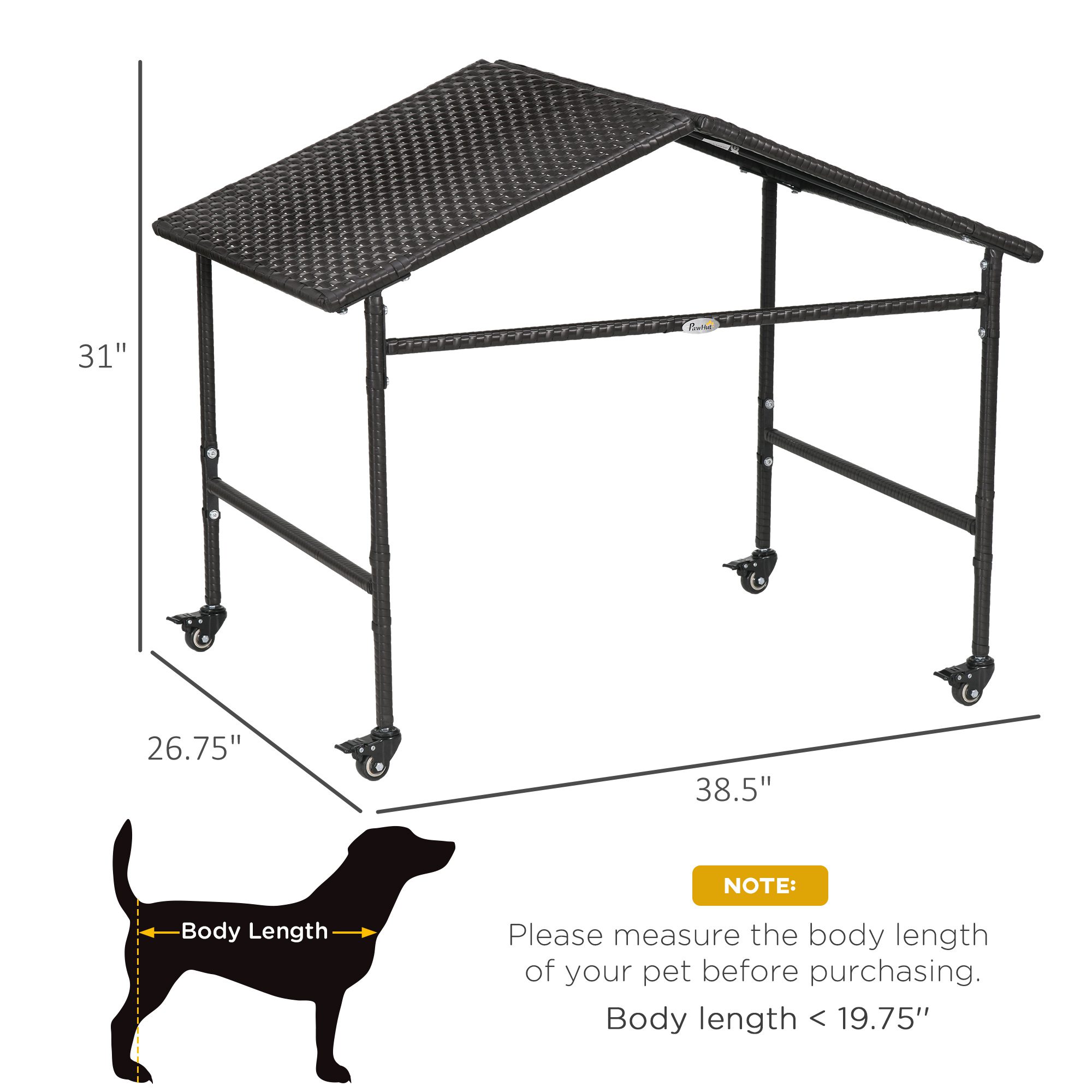 Outdoor Dog Shelter with Wheels, Portable Wicker Animal Shelter for Small and Medium Sized Dogs, Dark Brown - Image 1