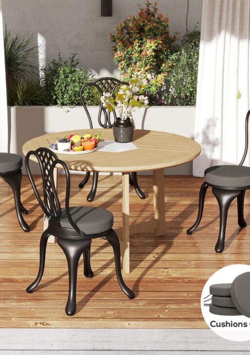 Patio Chair Cushions Set of 4 Round Seat Cushions for Dining Bistro Chairs Machine Washable, 15" x 15" x 3", Dark Gray