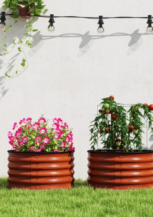 Set of 2 Raised Garden Bed, Metal Planter Box with Safety Edging, Easy-to-assemble Stock Tank, Dark Brown