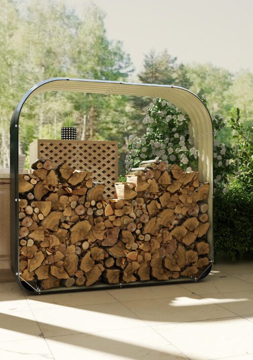 Wood Shed Galvanized Steel Firewood Storage Rack with Rubberized Edge for Safety, 4.7' x 1.4' x 4.7'