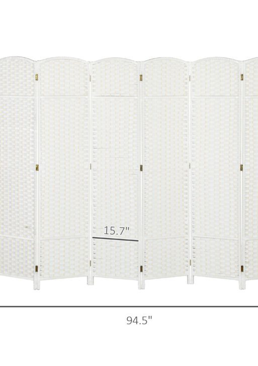 Folding Room Divider Screen 6 Panel 5.6 ' Tall Privacy Screen Freestanding Room Partition for Home Office, White