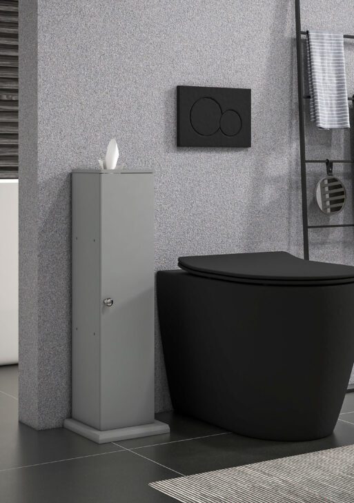 Small Toilet Paper Cabinet, Bathroom Corner Cabinet with Doors and Shelves for Paper Shampoo, Gray