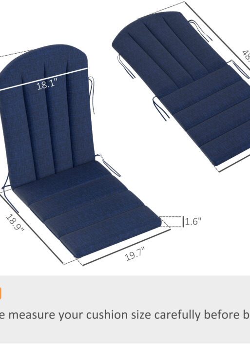 Set of 4 Outdoor Chair Cushions, High Back Adirondack Chair Cushion with Ties, High-Density Foam, Navy Blue
