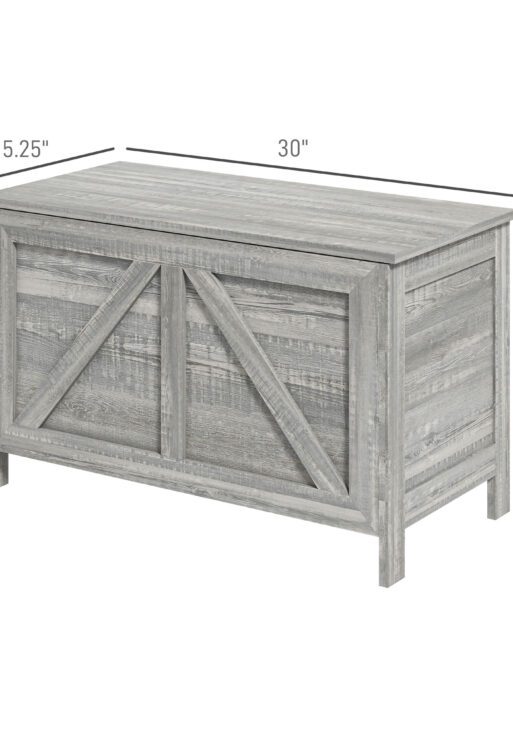 Storage Chest, Farmhouse Lift Top Box Organizer with Safety Hinge, for Bedroom, Entryway, Living Room, Gray Wood Grain