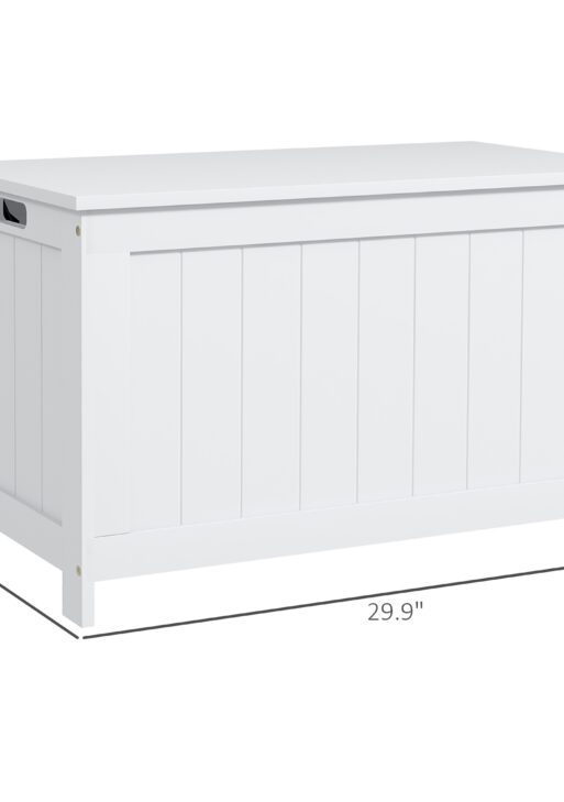 29.9" Storage Trunk w/ 2 Safety Hinges, Wooden Storage Bench w/ Side Handles, Storage Chest for Playroom, White