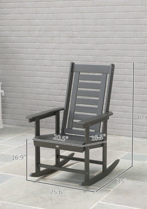 2 Pieces Outdoor Rocking Chairs, HDPE Patio Rockers with 28" High Back, Wide Armrests for Porch Backyard, Dark Gray