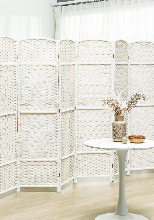 Folding Room Divider Screen 6 Panel 6' Tall Privacy Screen Freestanding Wood Partition for Home Office, White