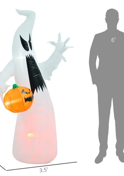 5.9' Halloween LED Yard Decor Ghost with Pumpkin, Blow Up Inflatable Outdoor Decoration, Waterproof