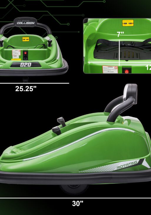 12V Kids Bumper Car Twins Motor, w/ Parent Remote Control, Lights, 360° Rotation